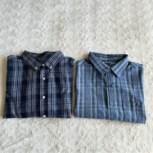 Lot of 2 Button Down Shirts Mens XXL 2XL Navy Blue Plaid Pattern George Pocket - Picture 1 of 11